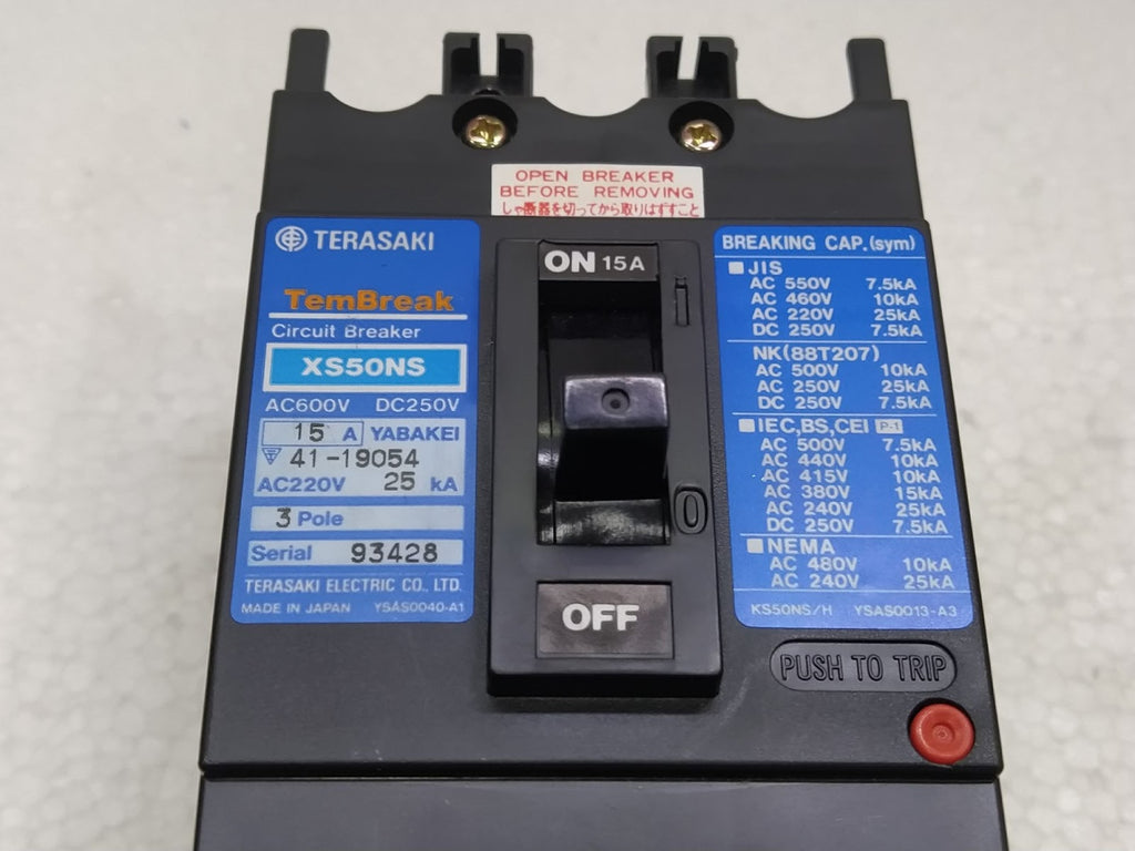 Terasaki TemBreak XS50NS Curcuit Breaker 15A 600VAC 250VDC 3 POLE