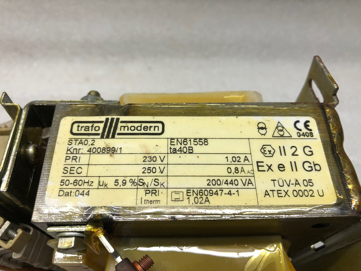TRAFO MODERN STA0.2 TRANSFORMER 400899-1 PN 2725579-03-01 230V TO 250V