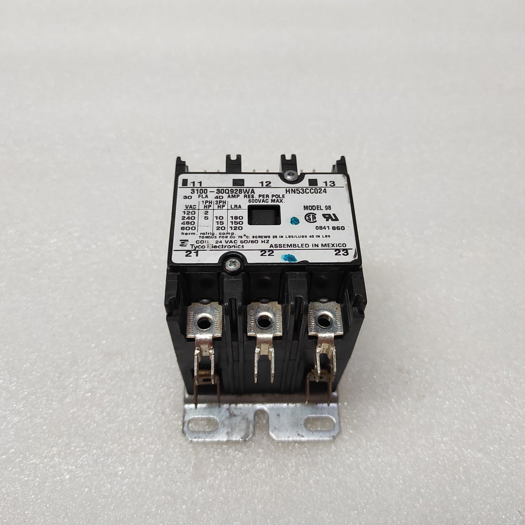 TYCO ELECTRONICS 3100-30Q928WA CONTACTOR HN53CC024 COIL VOLTAGE 24VAC