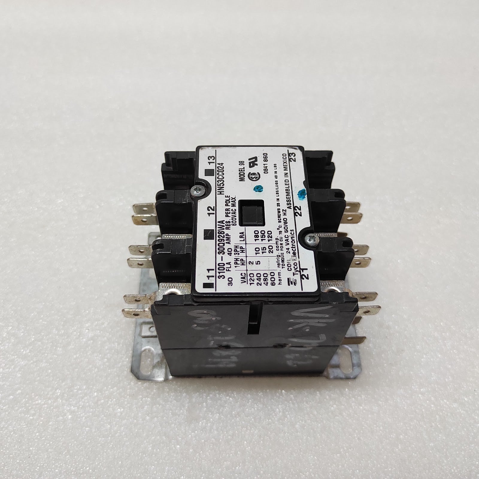 TYCO ELECTRONICS 3100-30Q928WA CONTACTOR HN53CC024 COIL VOLTAGE 24VAC