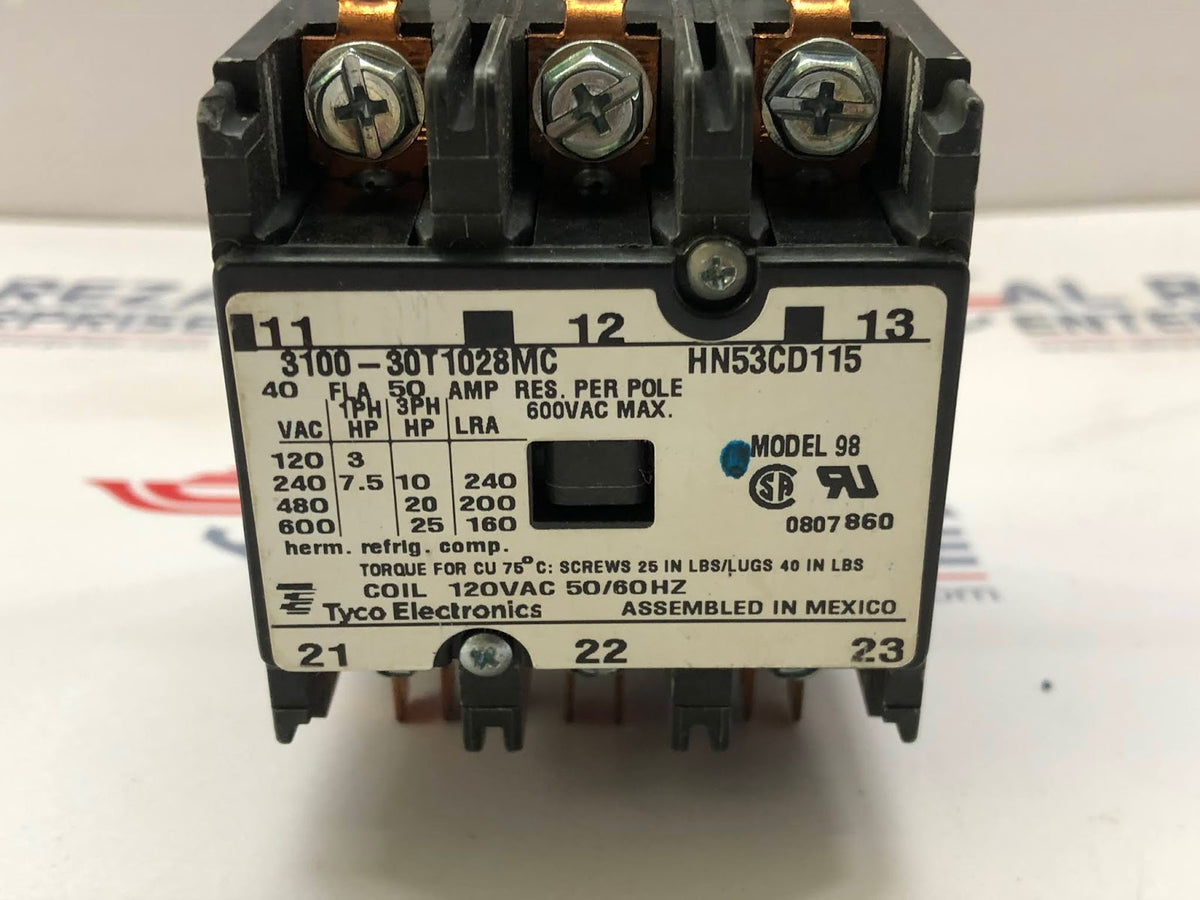 TYCO ELECTRONICS HN53CD115 MAGNETIC CONTACTOR 3100-30T1028MC COIL VOLTAGE 120VAC