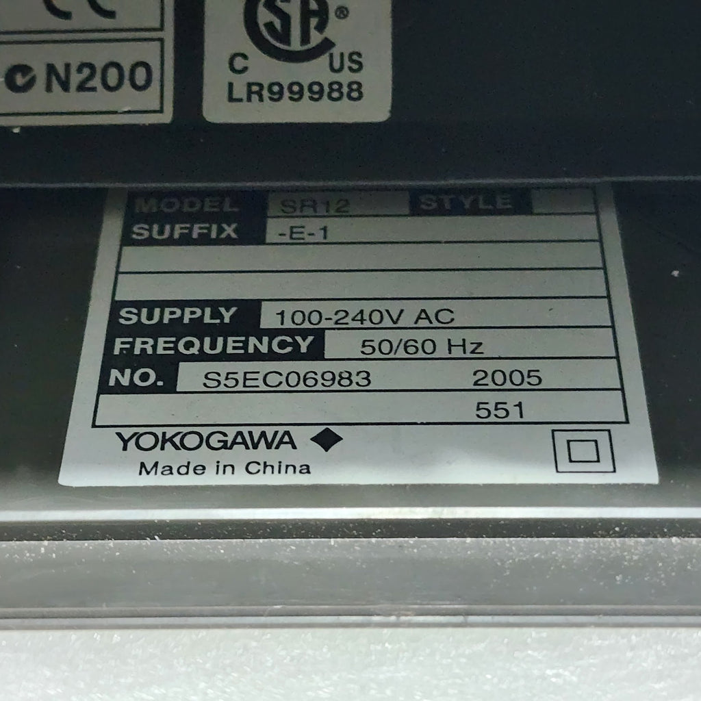 YOKOGAWA SR12 CHART RECORDER 100-240VAC S5EC06983-2005