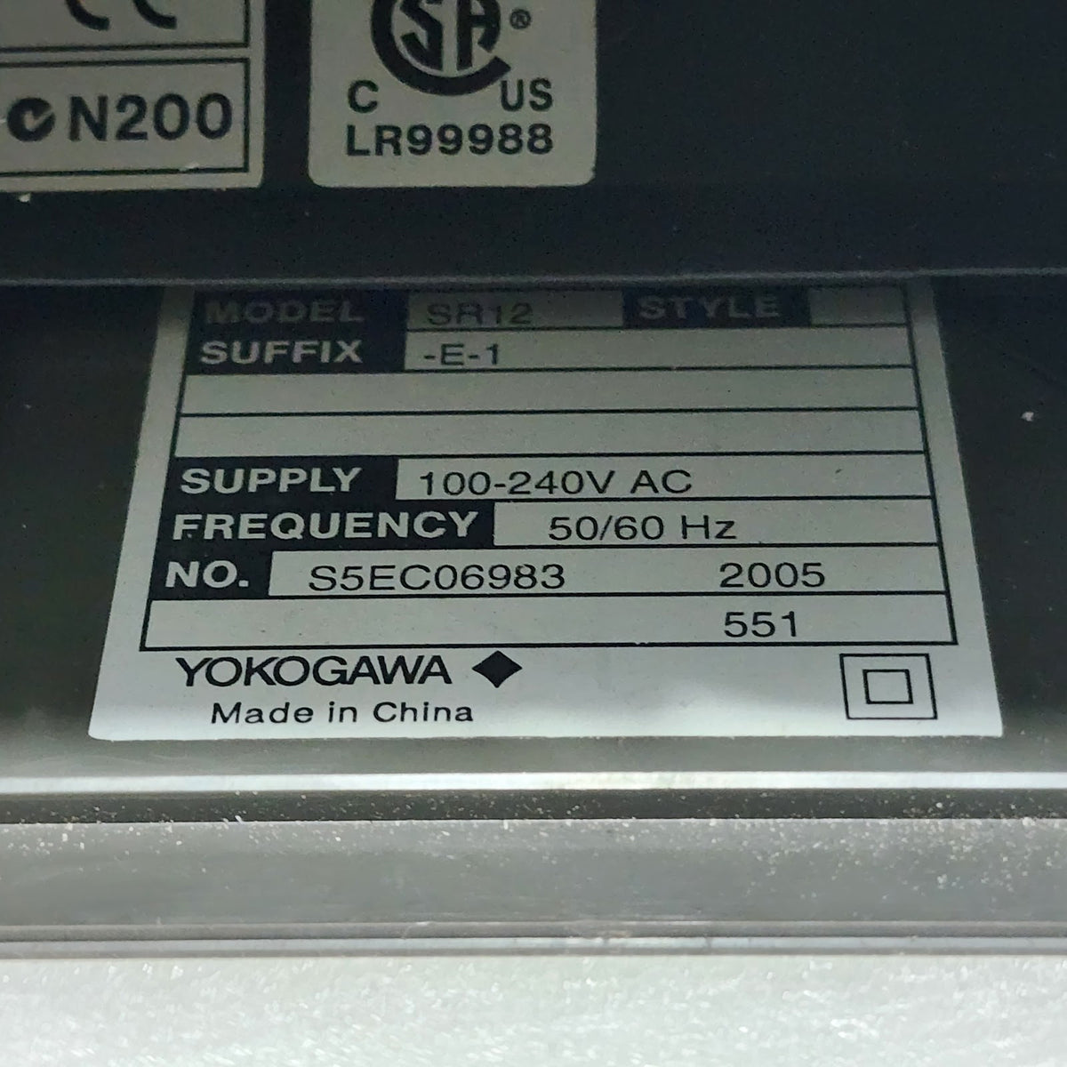 YOKOGAWA SR12 CHART RECORDER 100-240VAC S5EC06983-2005
