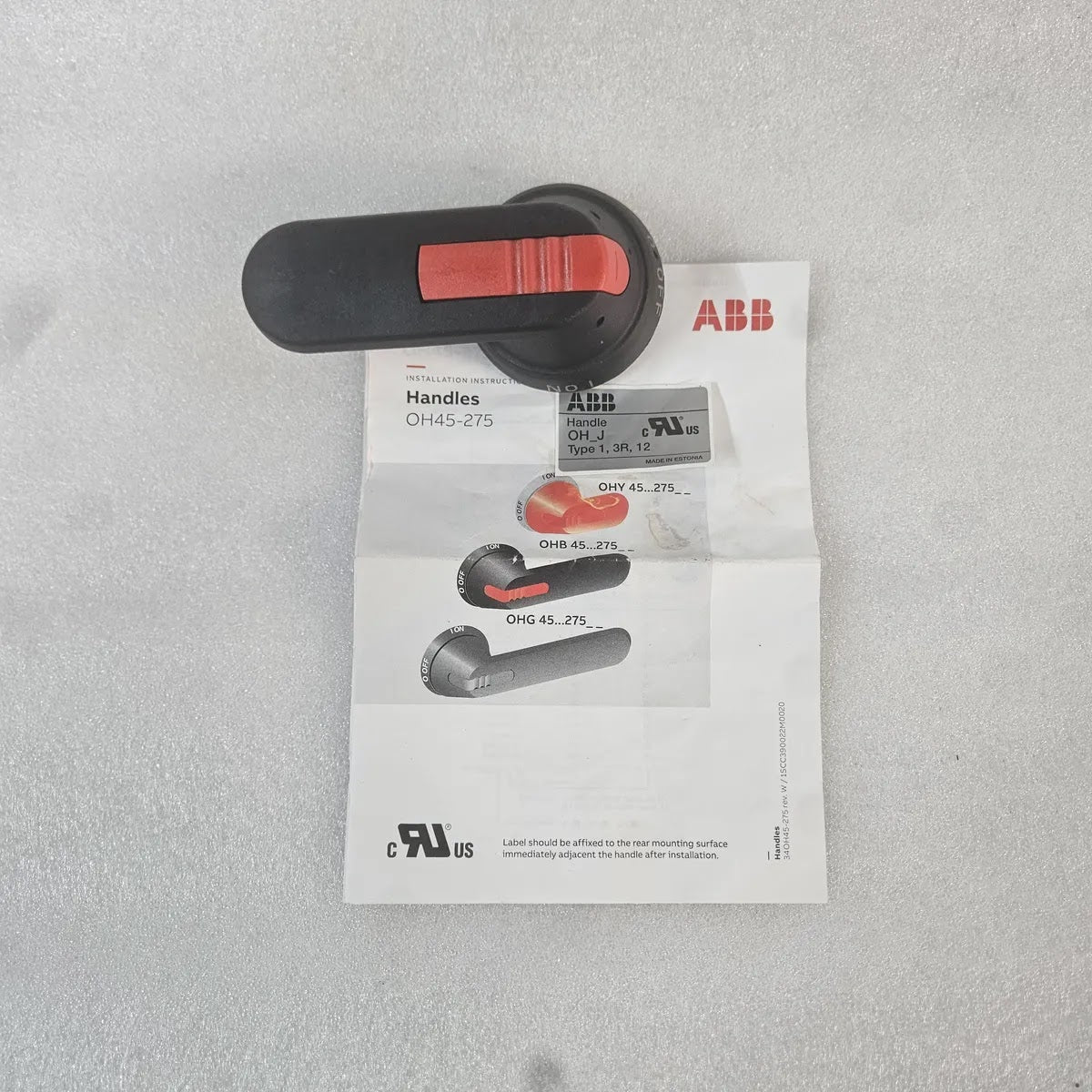 ABB OH_J Rotary Disconnect Handle Type 1 3R 12 OHY OHB 45-275 New Surplus
