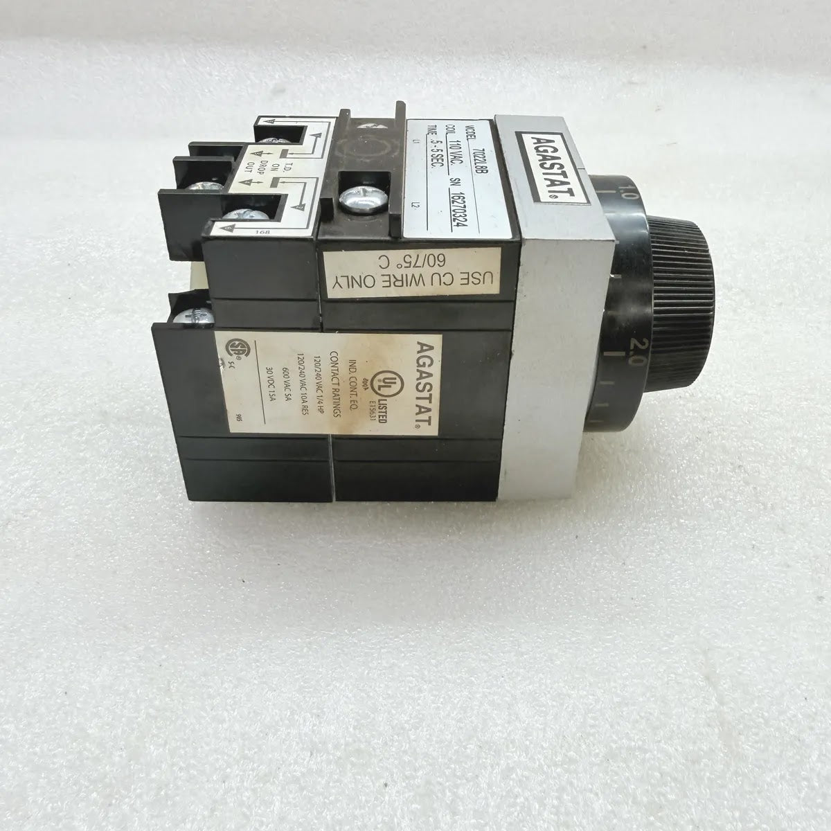 AGASTAT 7022L8B Time Delay Relay 110VAC 0.5-5 Sec
