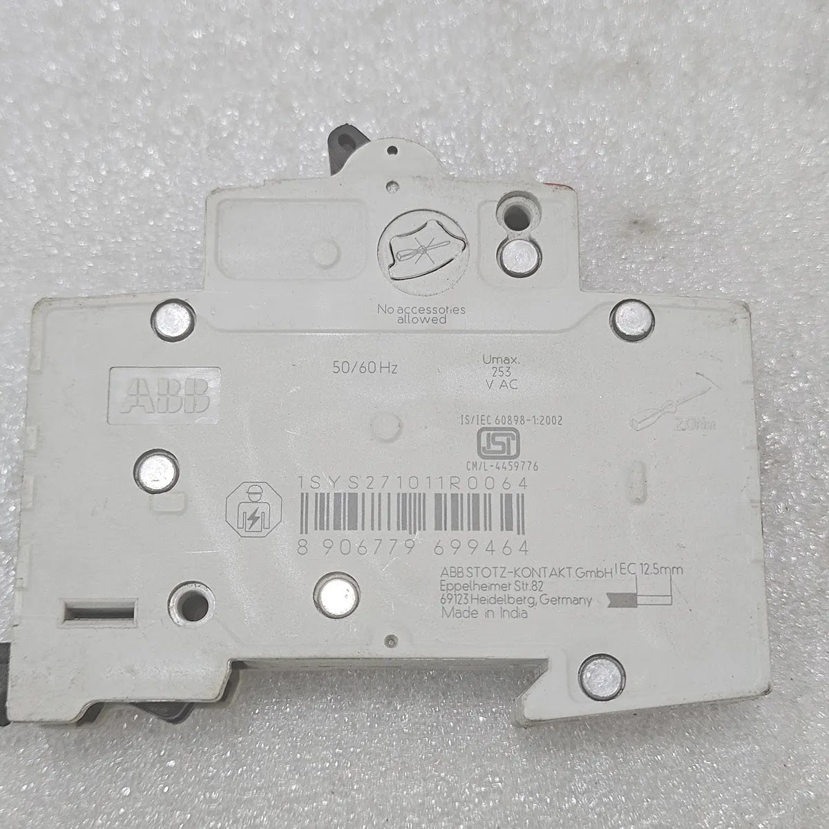 ABB SH201M MCB C6 6A 1-Pole 230/400V 10kA 1SYS271011R0064