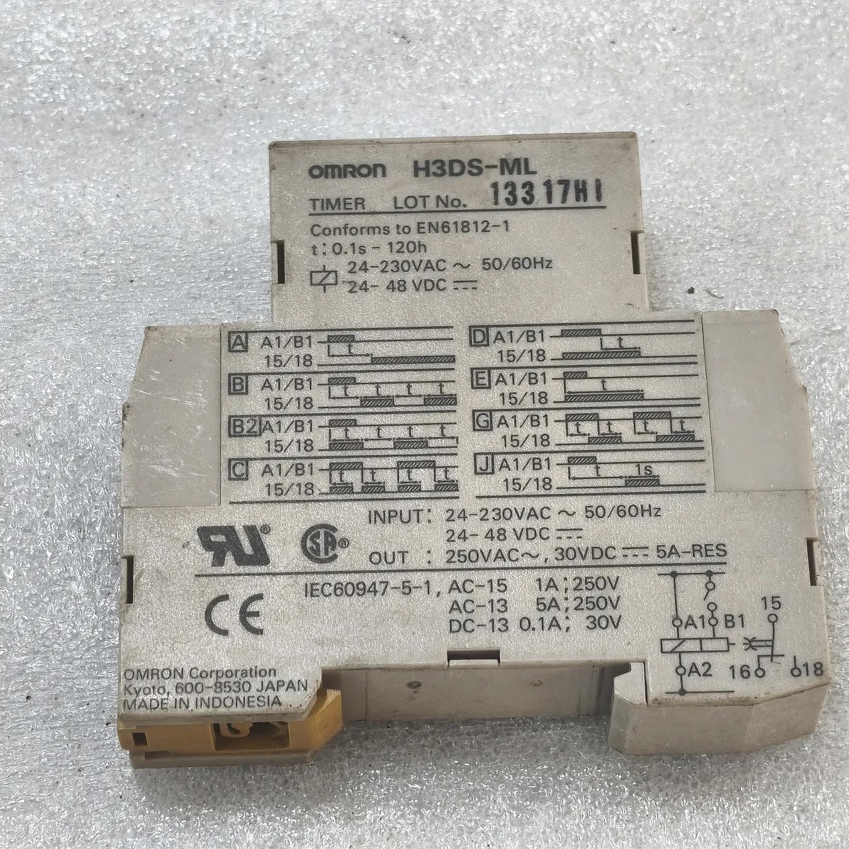 Omron H3DS-ML Timer Relay 24-230VAC 24-48VDC 0.1s-120h Multi-Mode DIN Rail