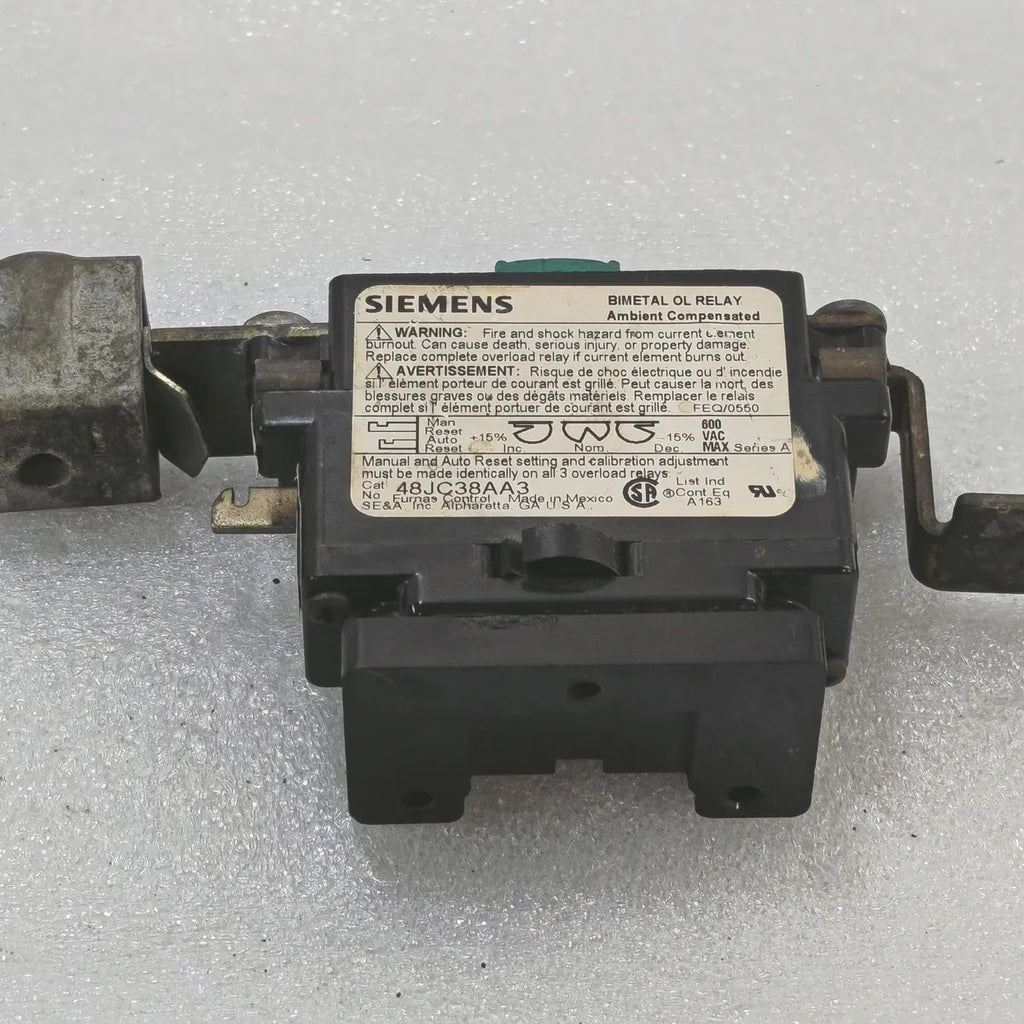 Siemens 48JC38AA3 Bimetal OL Relay Ambient Compensated 600 VAC Series A Furnas