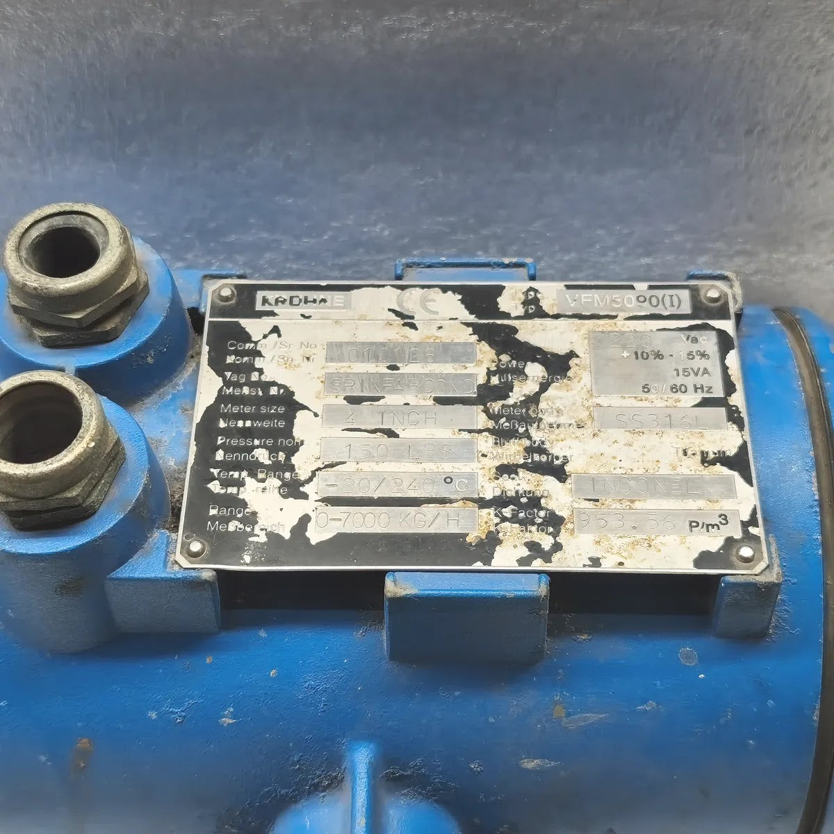 Krohne VFM5090(I) Vortex Flow Meter 4 Inch 150 LBS SS316L Inconel Seal 220Vac