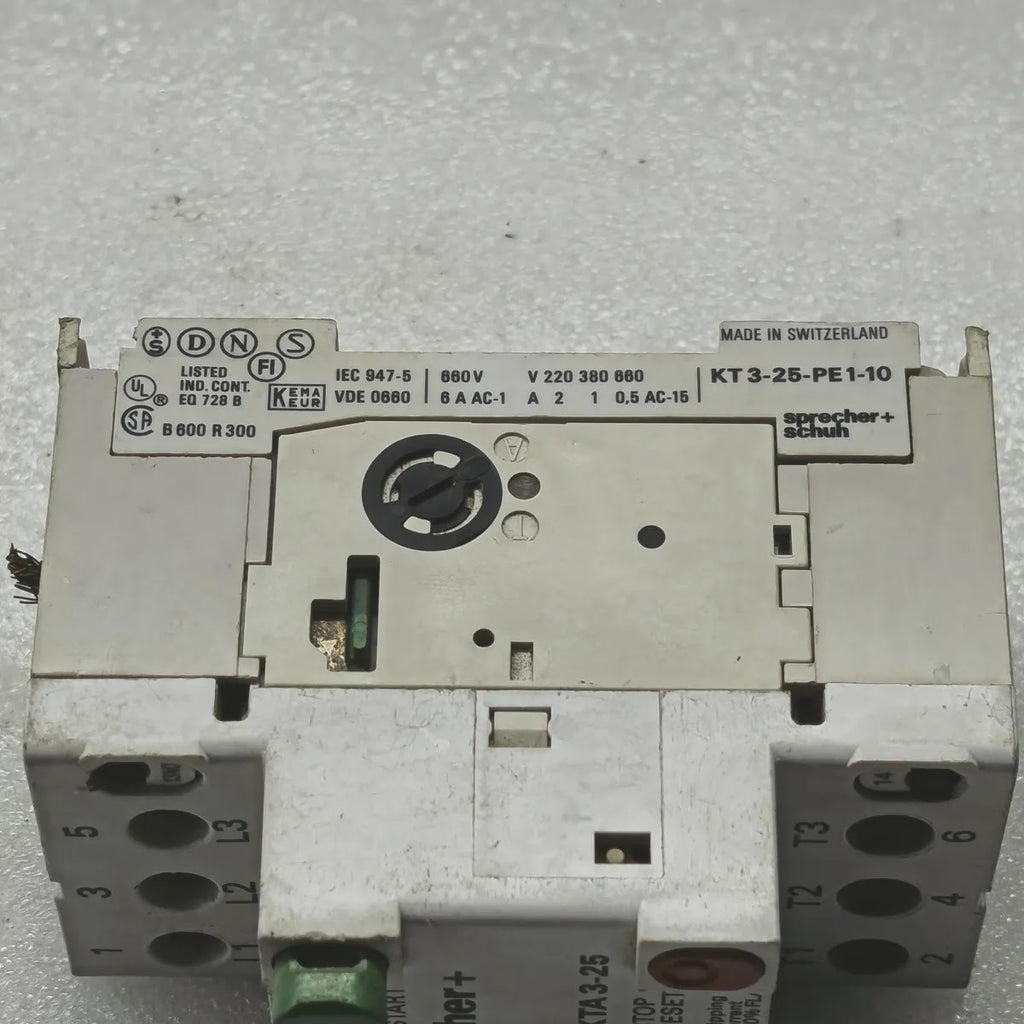 Sprecher+Schuh KTA 3-25 Motor Breaker 6.3-10A 600V + KT 3-25-PE1-10 Aux Block