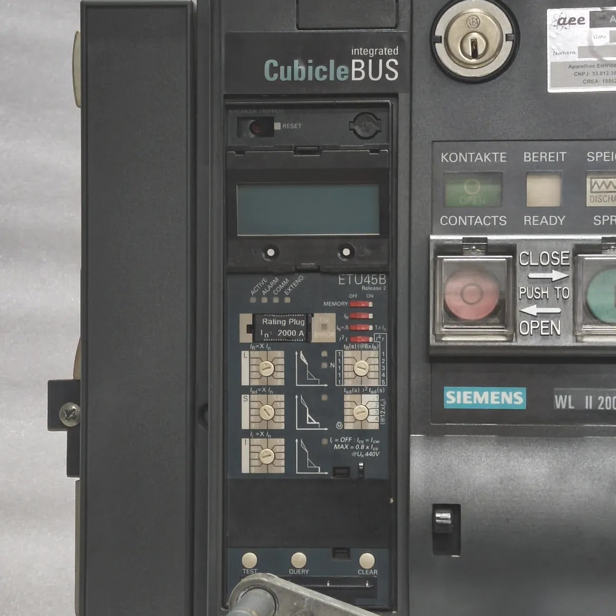 Siemens WL II 2000 S ACB 3WL1220-3FB36-4GA4 2000A 1000V CubicleBUS