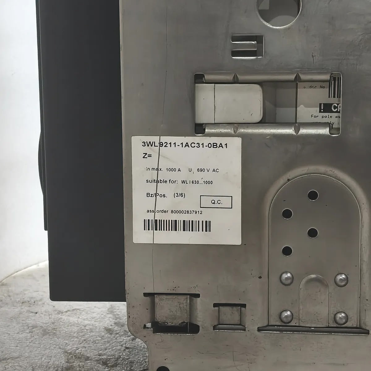 Siemens WL I 800 S ACB 3WL1108-3CB36-4GA4 800A 690V 66kA ETU25B