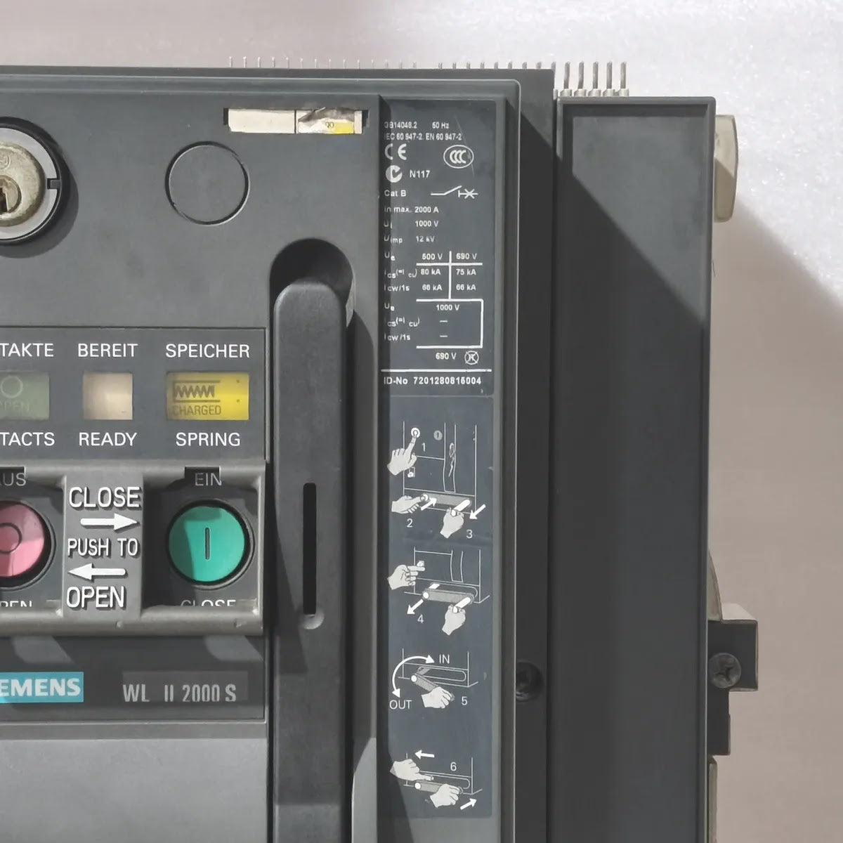 Siemens 3WL1220-3FB36-4GA4 WL II 2000S Air Circuit Breaker PROFIBUS ETU45B