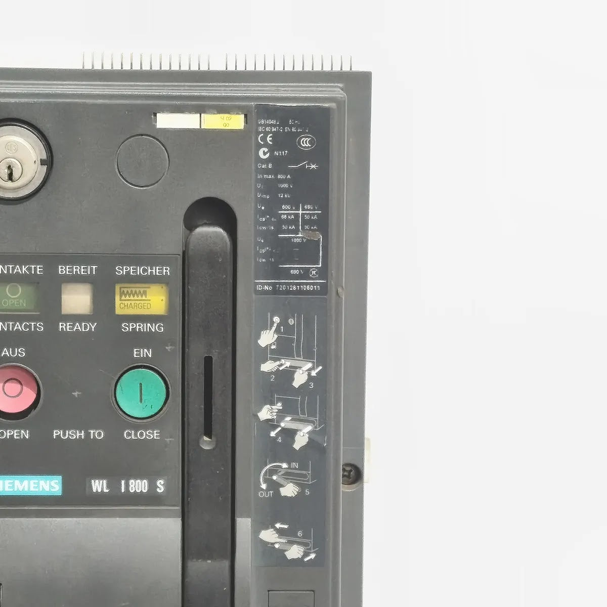 Siemens WL I 800 S Air Circuit Breaker 3WL1108-3CB36-4GA4 800A ETU25B 3P
