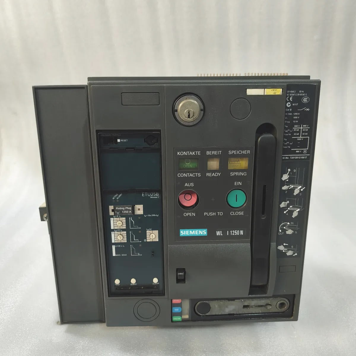 Siemens 3WL1112-2CB45-4GS4-Z Air Circuit Breaker WL I 1250 N 1250A 690V 4-Pole