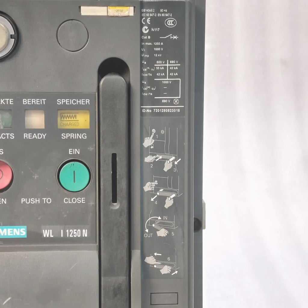 Siemens 3WL1112-2CB46-4GS4 Air Circuit Breaker WL I 1250 N 1250A 1000V ETU25B