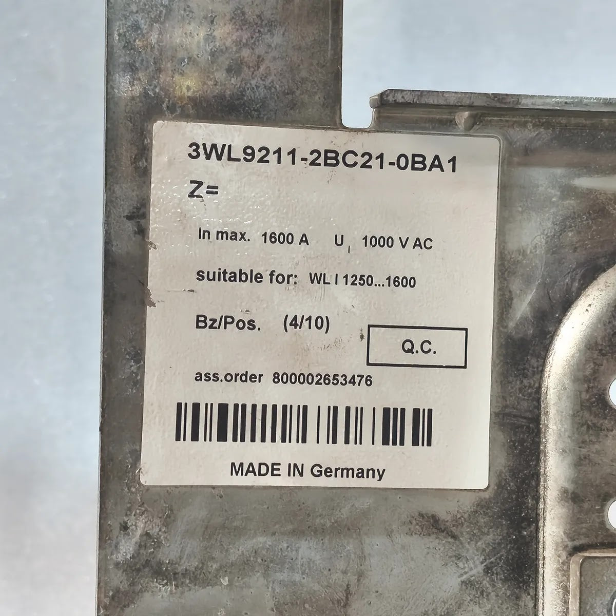 Siemens 3WL1112-2CB45-4GS4-Z ACB WL I 1250 N 1250A 1000V AC ETU25B Cat B