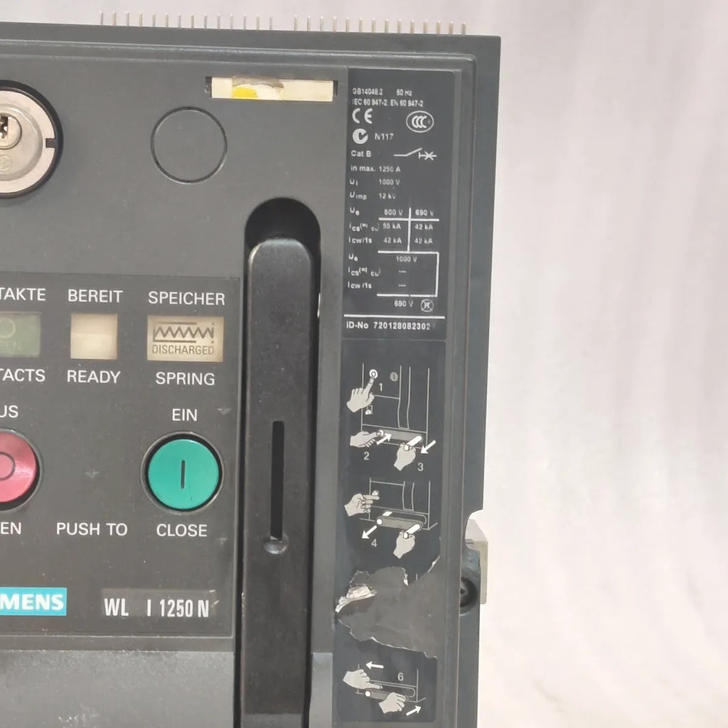 Siemens 3WL1112-2CB45-4GS4-Z ACB WL I 1250 N 1250A 1000V AC ETU25B Cat B