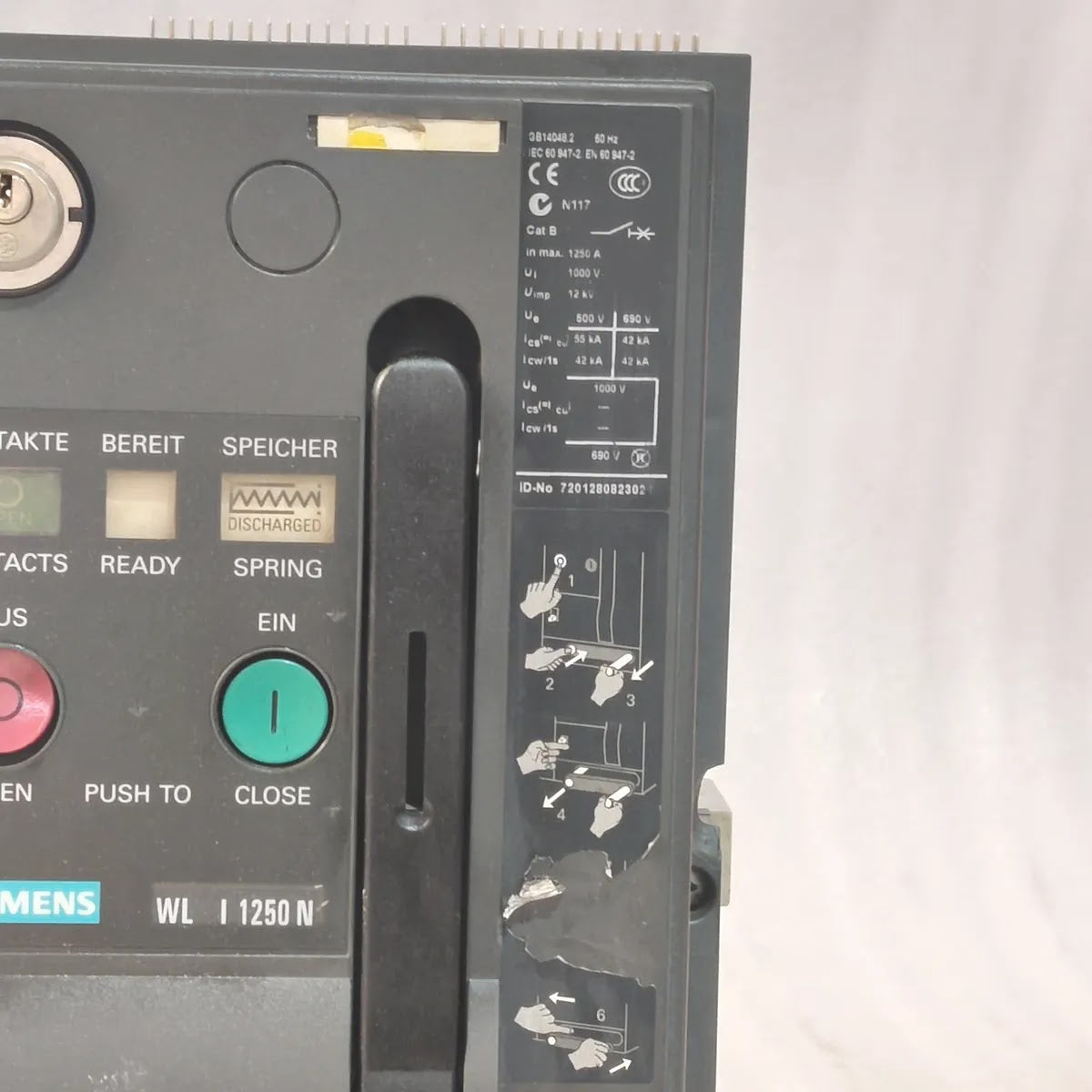 Siemens 3WL1112-2CB45-4GS4-Z ACB WL I 1250 N 1250A 1000V AC ETU25B Cat B