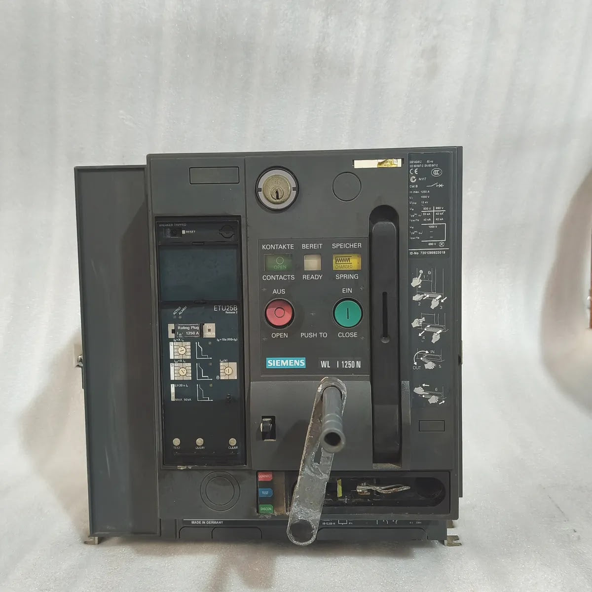 Siemens 3WL1112-2CB46-4GS4-Z Air Circuit Breaker WL I 1250 N 4-Pole 1250A 1000V