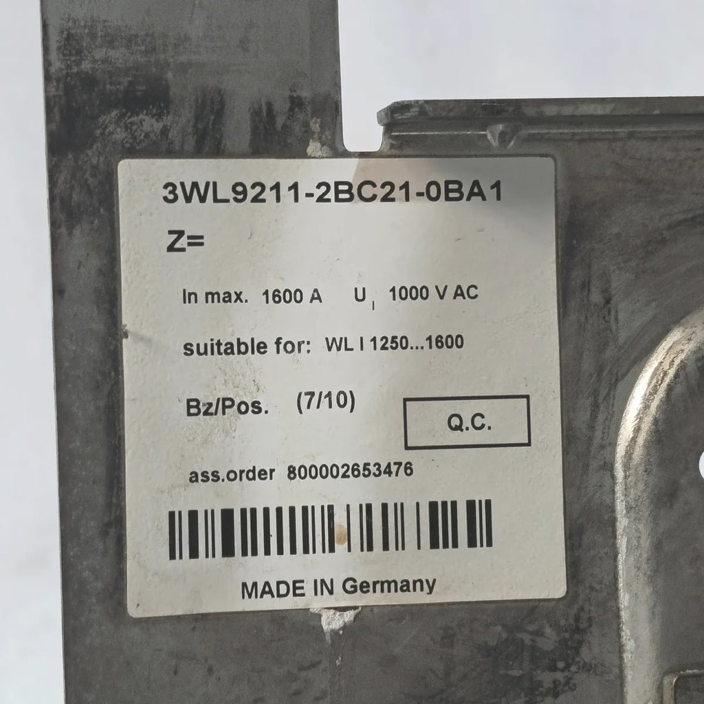 Siemens 3WL1112-2CB46-4GS4-Z ACB WL I 1250 N 1250A 1000V 12kV Rating Plug 1250A