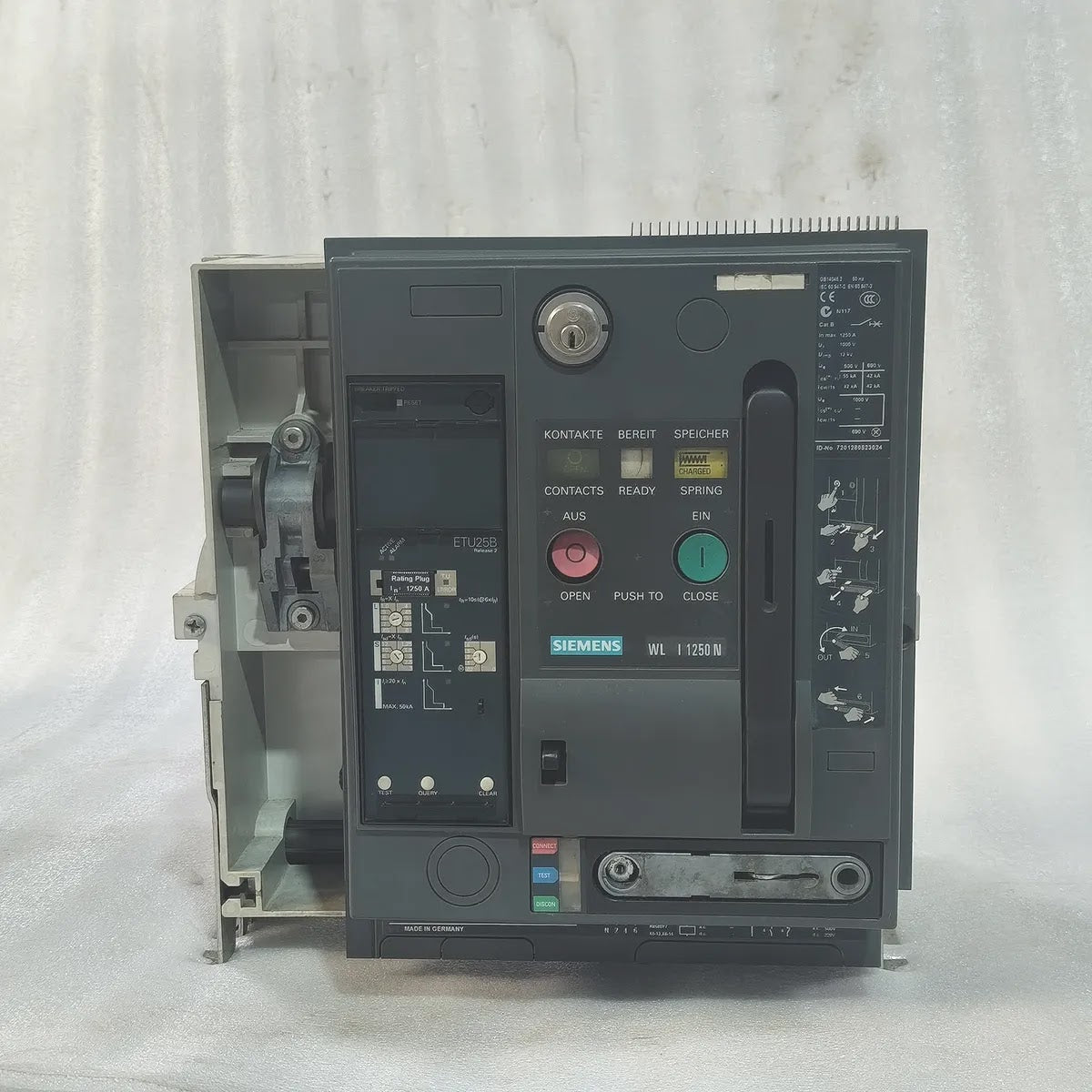 Siemens 3WL1112-2CB46-4GS4-Z ACB WL I 1250 N 1250A 1000V 12kV Rating Plug 1250A