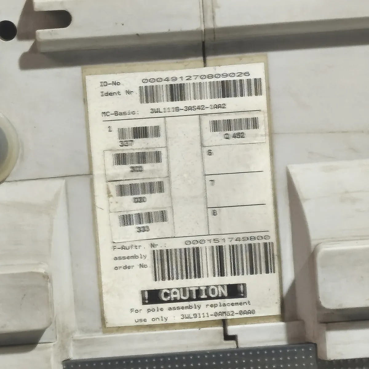 Siemens WL I 1250 N Air Circuit Breaker ETU25B 1250A 3WL1116-3AS42-1AA2 4-Pole