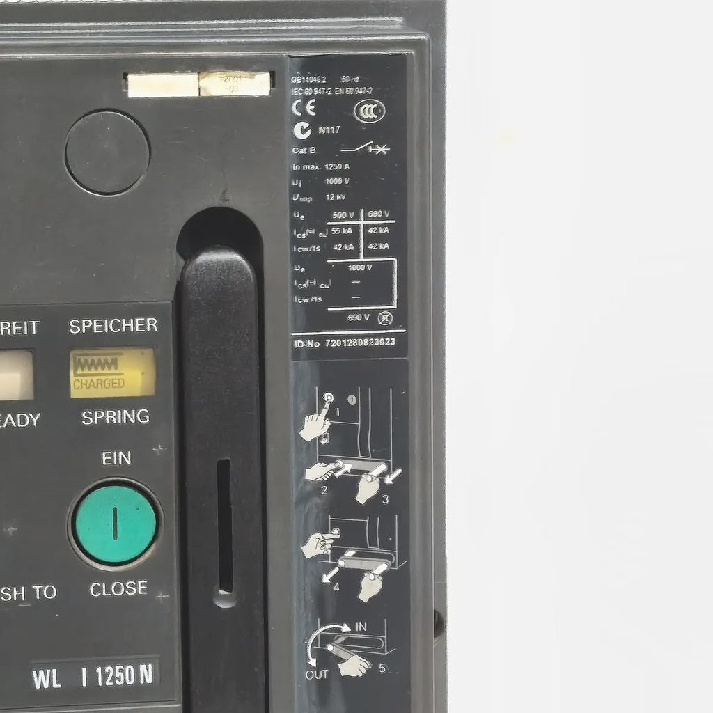 Siemens WL I 1250 N Air Circuit Breaker ETU25B 1250A 3WL1116-3AS42-1AA2 4-Pole