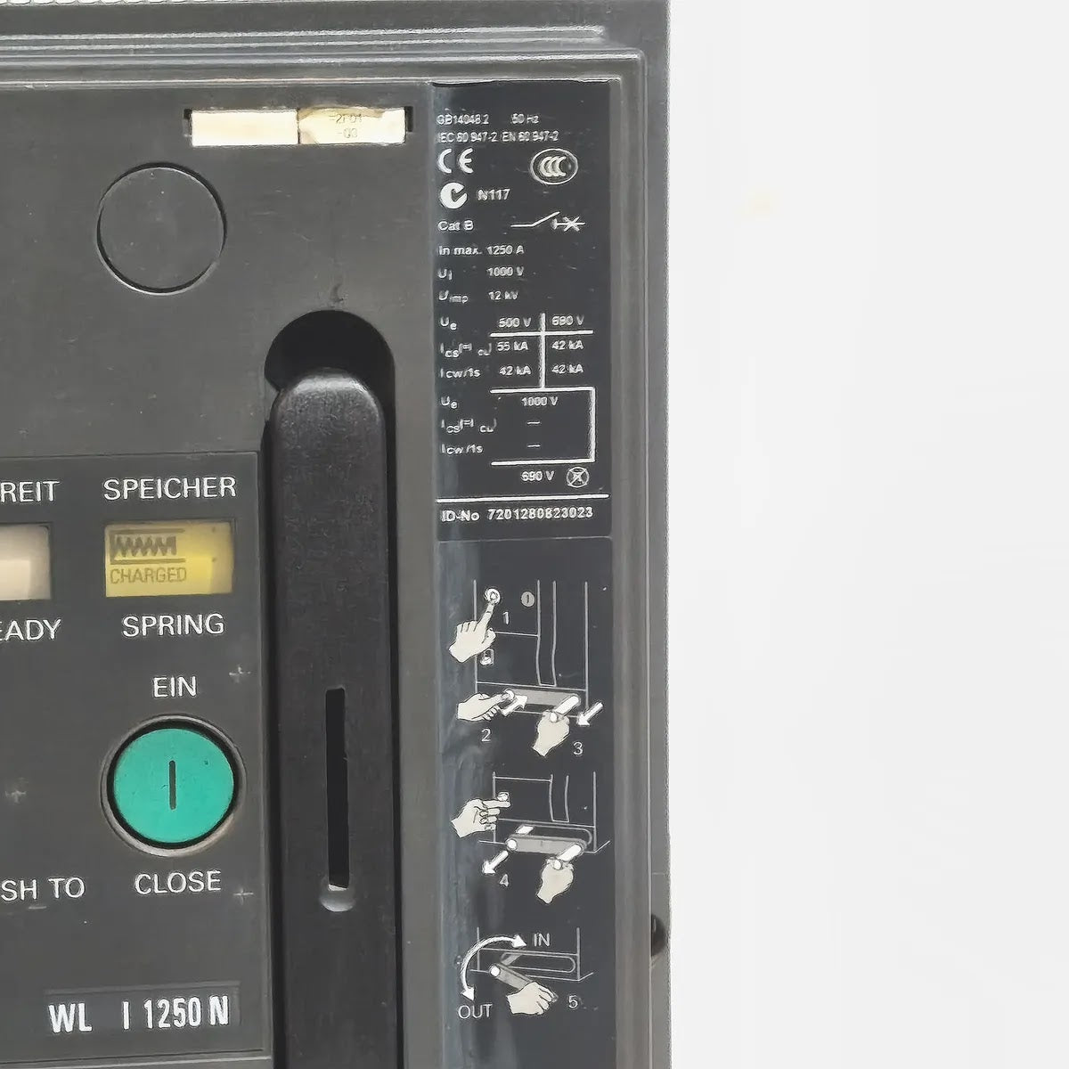 Siemens WL I 1250 N Air Circuit Breaker ETU25B 1250A 3WL1116-3AS42-1AA2 4-Pole
