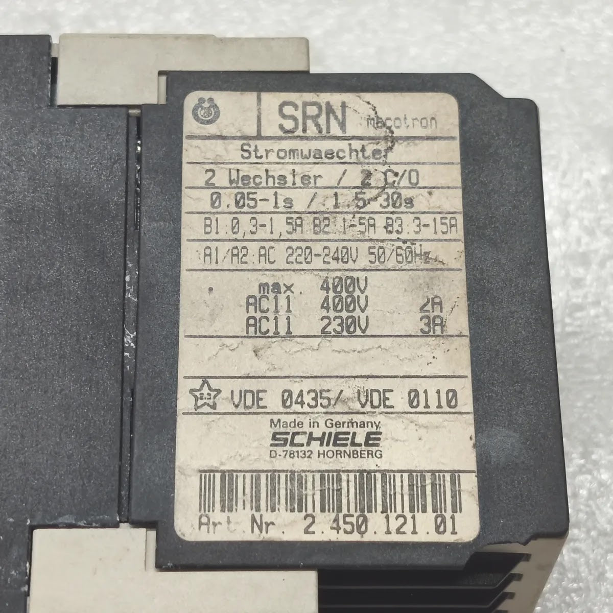SCHIELE SRN 2.450.121.01 Current Monitoring Relay 0.3-15A 220-240V