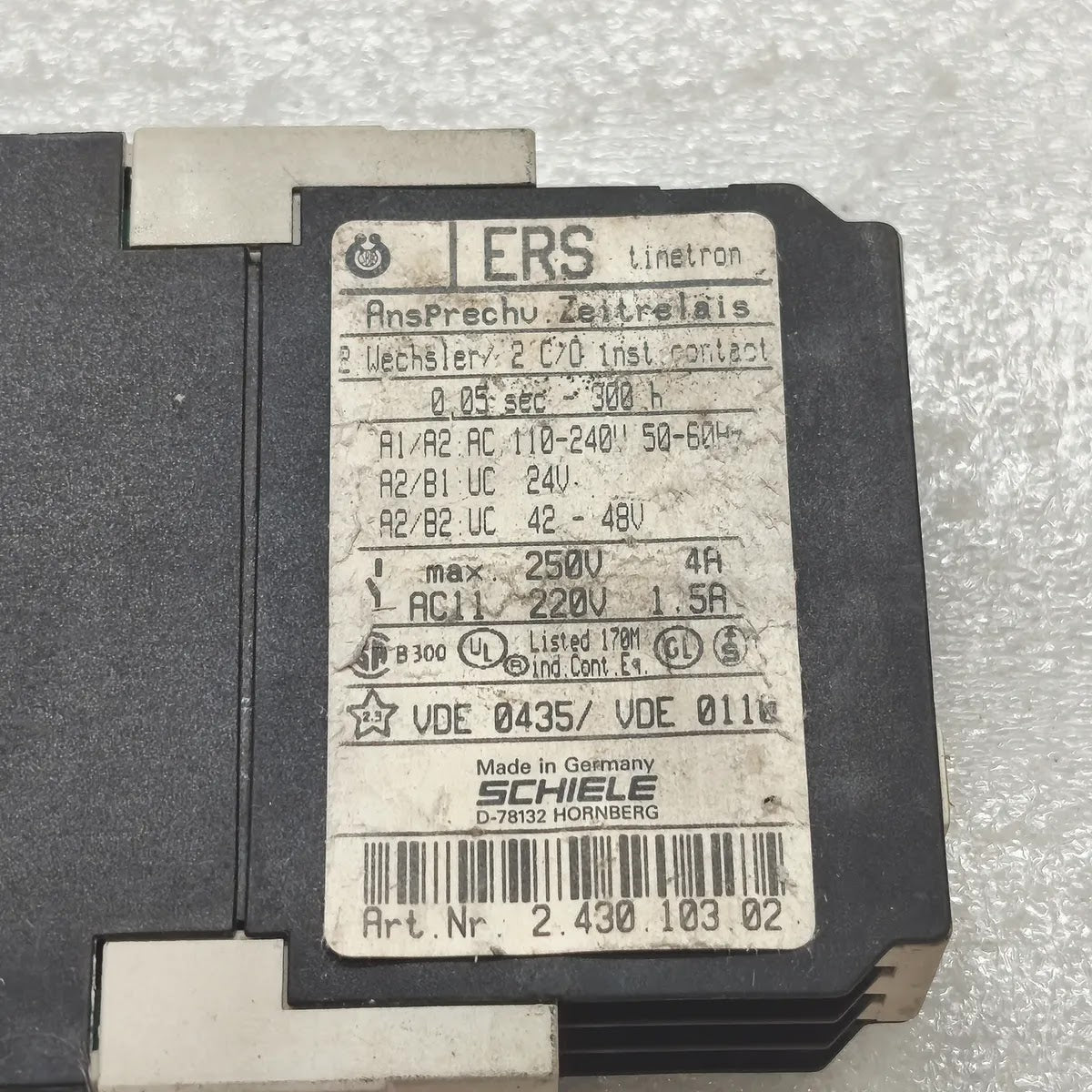 SCHIELE 2.430.103.02 ERS Timetron On-Delay Timer Relay 110-240VAC 2 C/O