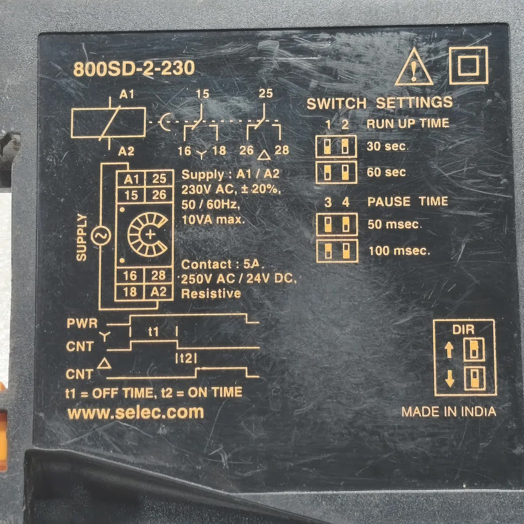 SELEC 800SD-2-230 Star Delta Timer Relay 230V AC 50/60Hz 5A Contact