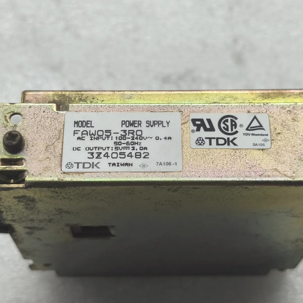 TDK FAW05-3R0 POWER SUPPLY AC INPUT 100-240V 0.4A DC OUTPUT 5V 3.0A 50-60Hz