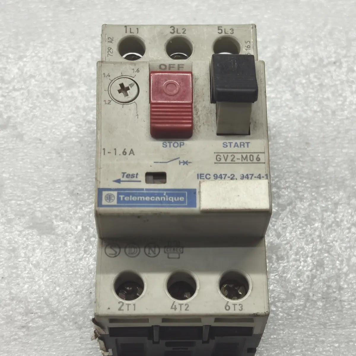 TELEMECANIQUE GV2-M06 Motor Circuit Breaker 1-1.6A 690V 50/60Hz 3-Pole