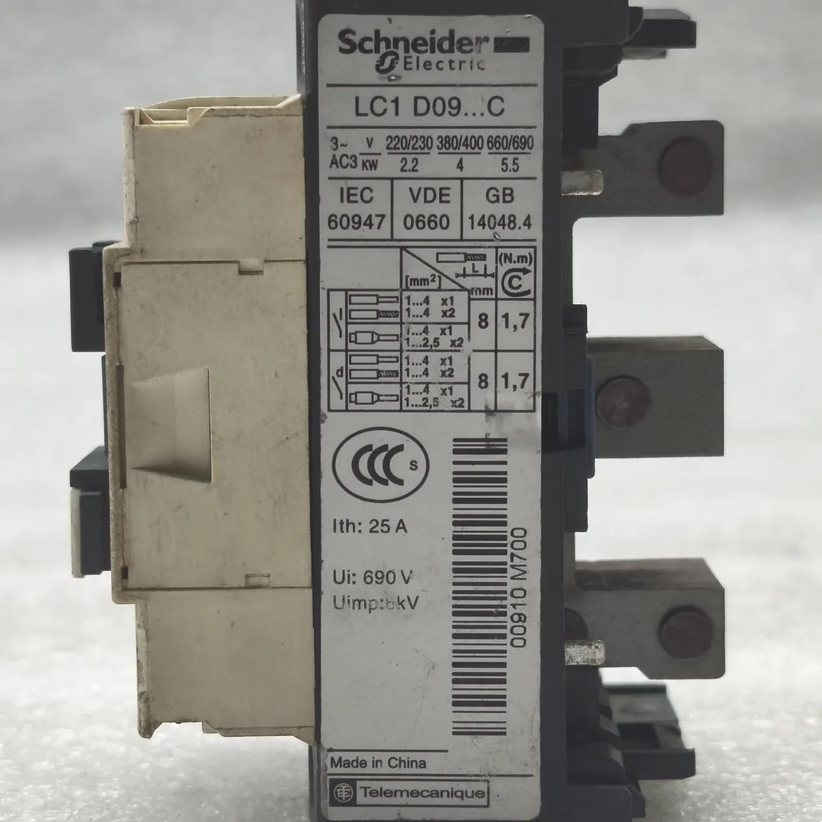 S Electric LC1 D09-C CONTACTOR WITHOUT COIL Ith 25A Ui 690V IEC 60947