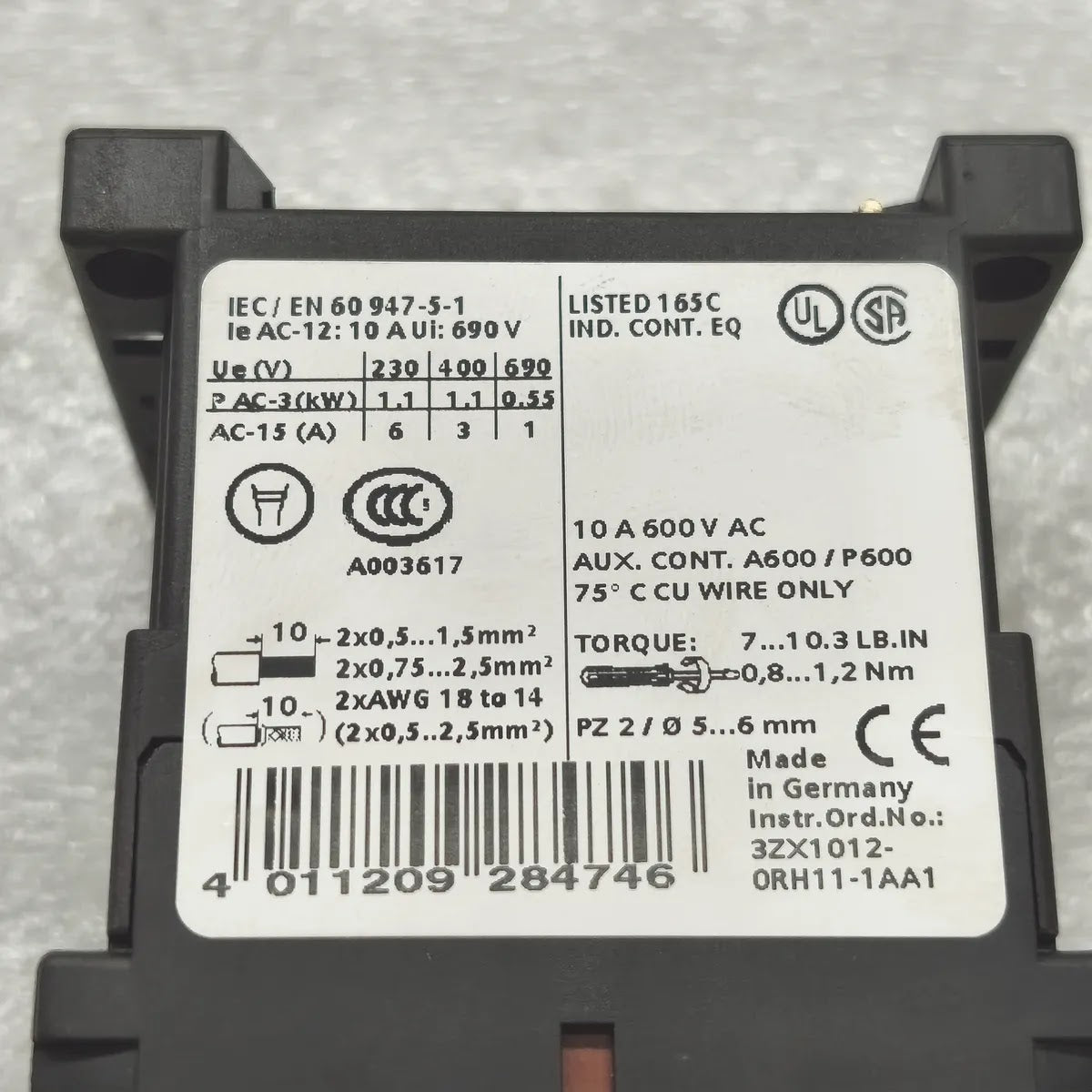 SIEMENS 3RH1131-1KB40 SIRIUS Auxiliary Contactor 10A 600V AC DC 17-30V 3NO 1NC