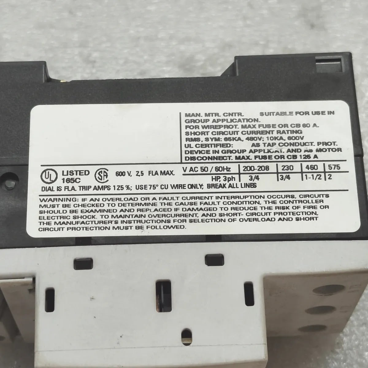 SIEMENS 3RV1011-1CA10 Motor Circuit Breaker 1.8-2.5A 690V 100kA 3-Pole SIRIUS