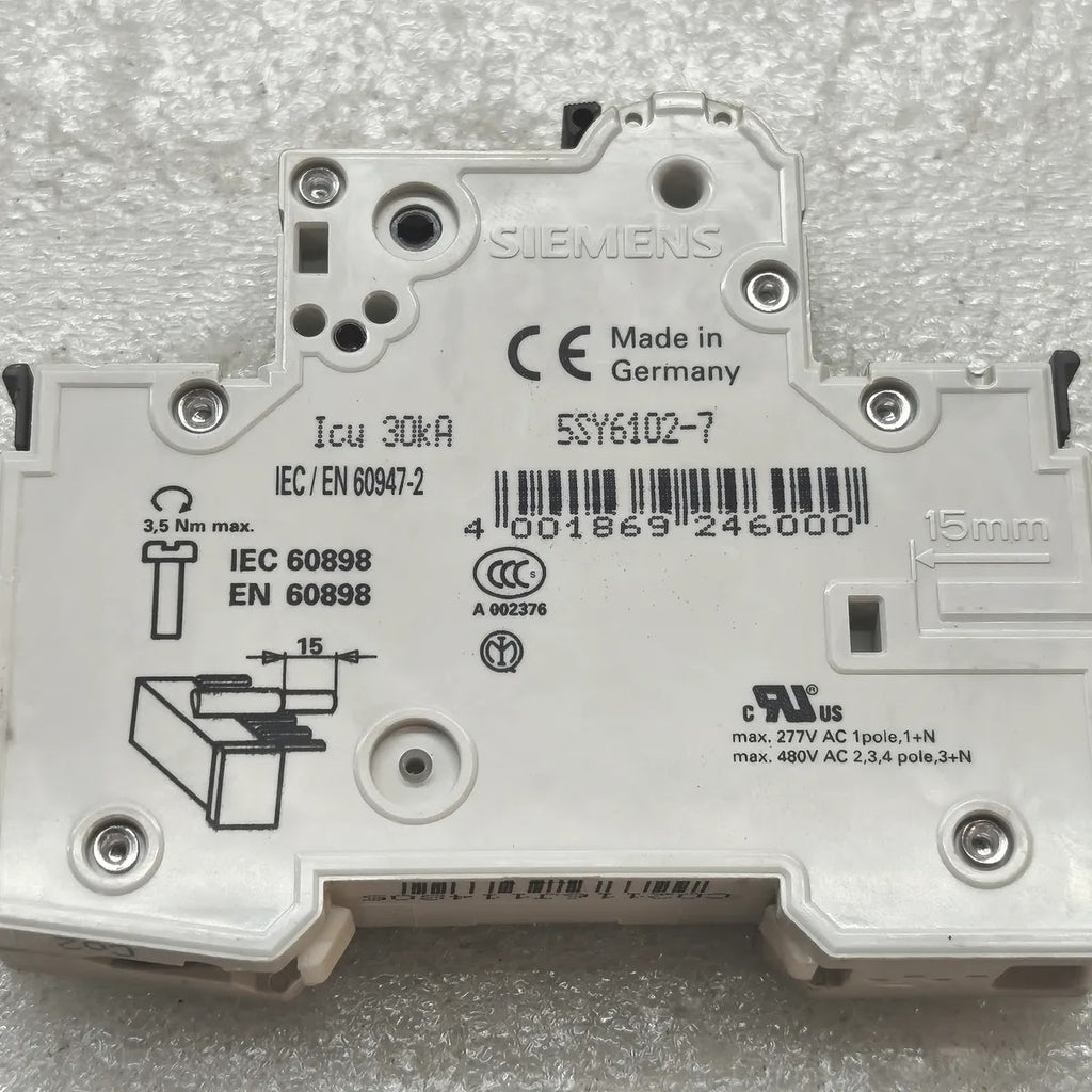 SIEMENS 5SY6102-7 MCB MINIATURE CIRCUIT BREAKER 5SY61 C2 230/400V 1 POLE 30kA