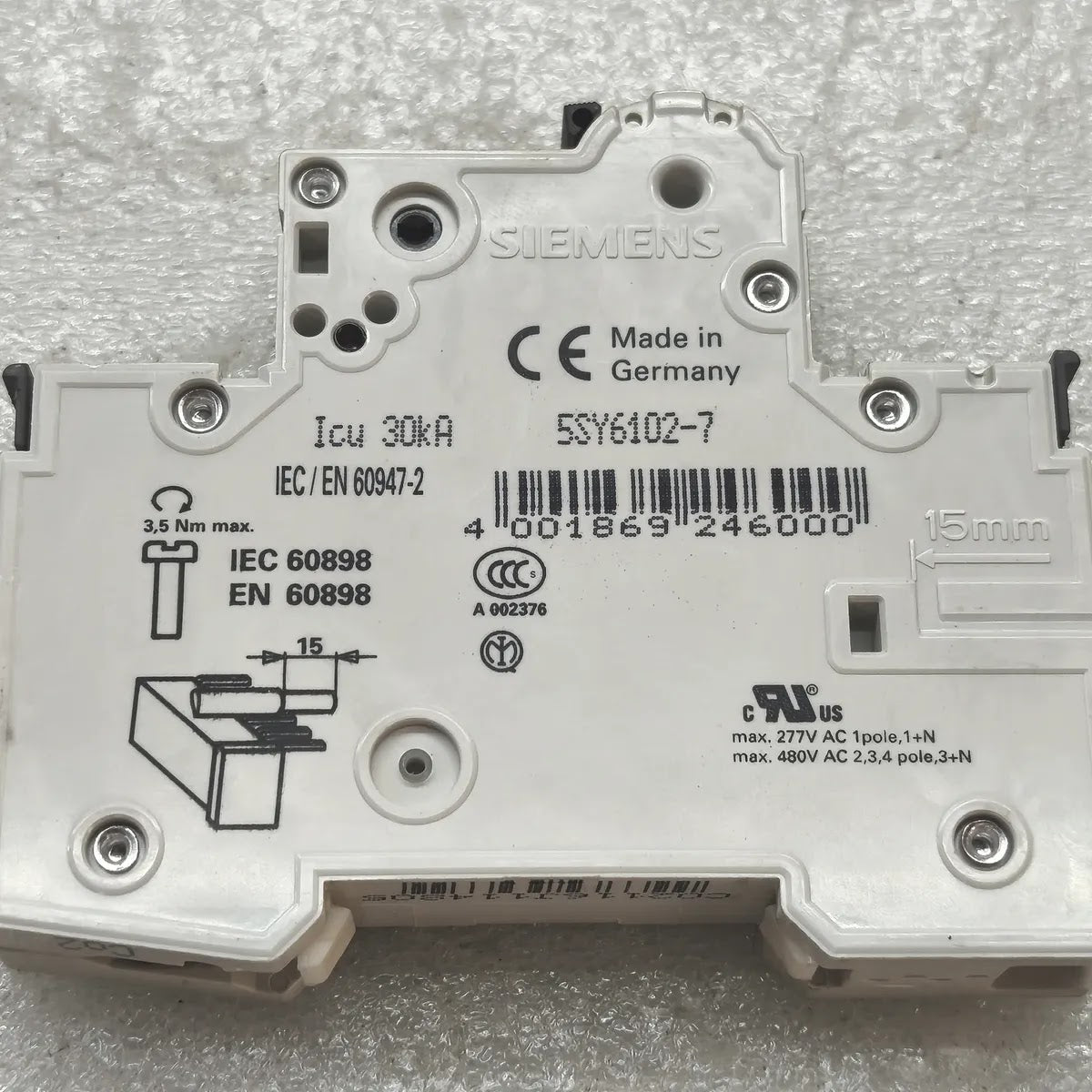 SIEMENS 5SY6102-7 MCB MINIATURE CIRCUIT BREAKER 5SY61 C2 230/400V 1 POLE 30kA