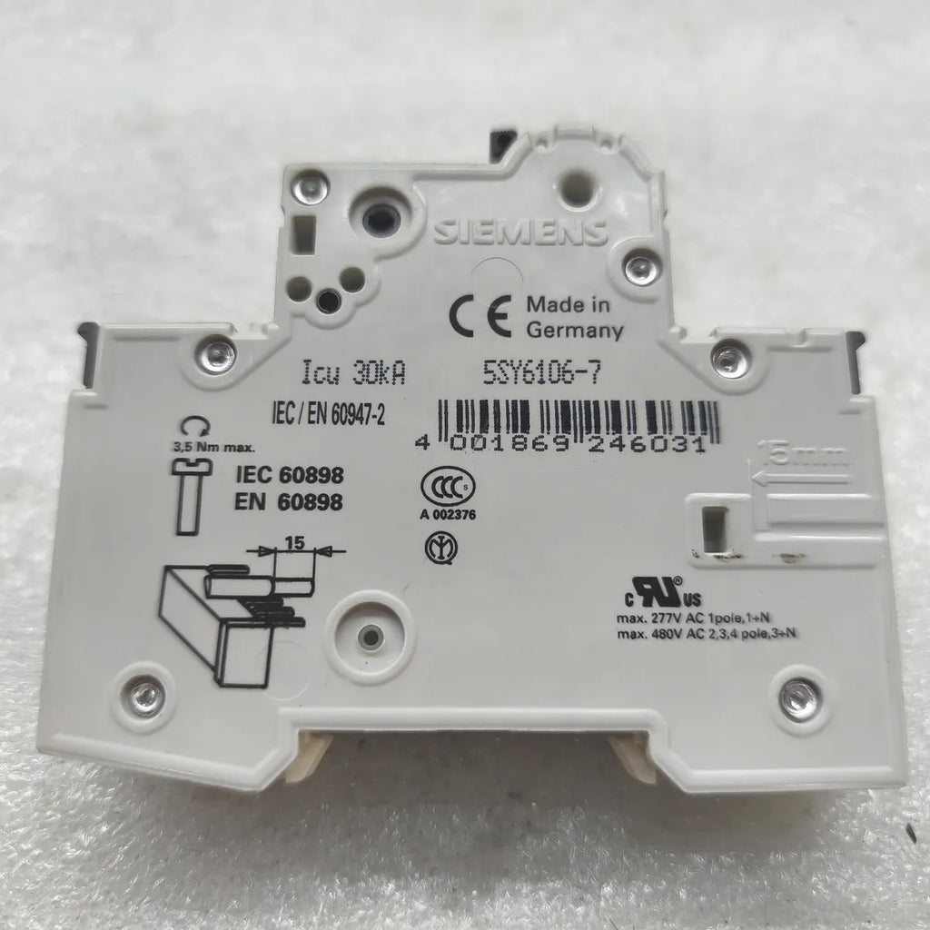 SIEMENS 5SY6106-7 MCB C6 230/400V 1-POLE 6A Icu 30kA Miniature Circuit Breaker