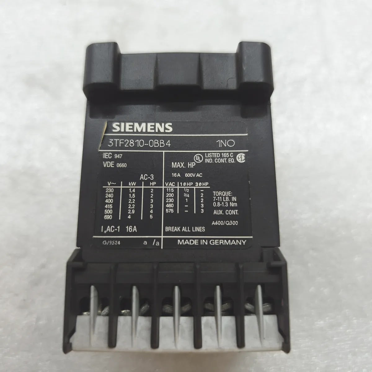 SIEMENS 3TF2810-0BB4 Mini Contactor 3-Pole 16A DC 24V Coil 1NO