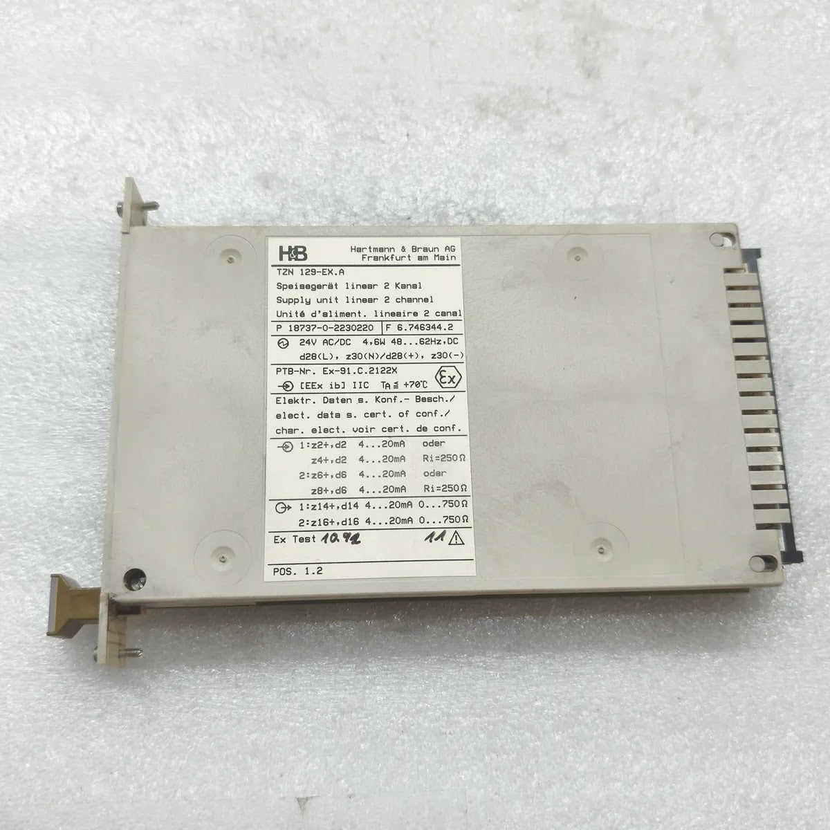 HARTMANN & BRAUN TZN 129-EX.A LINEAR SUPPLY UNIT 2 CHANNEL 24V AC/DC 4.6W EEx