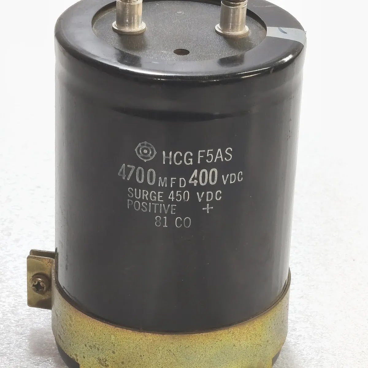 HCG F5AS Electrolytic Capacitor 4700 MFD 400 VDC Surge 450 VDC Positive