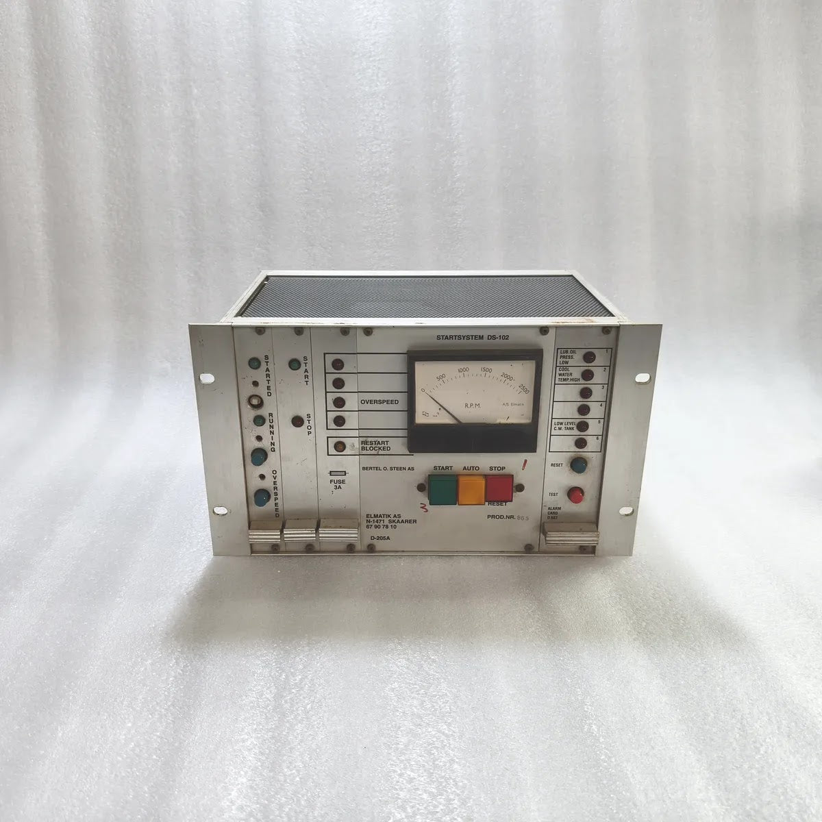 ELMATIK AS STARTSYSTEM DS-102 Engine Start Control Panel PROD.NR. 865 FUSE 3A