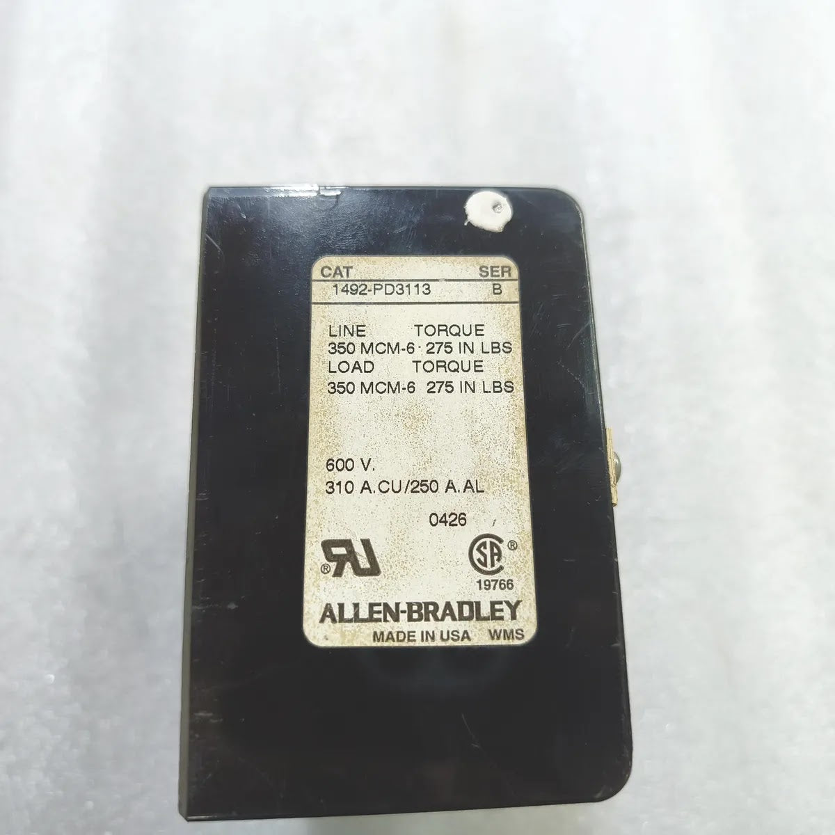 A BRADLEY 1492-PD3113 SER B Power Distribution Block 600V 310A.CU/250A.AL