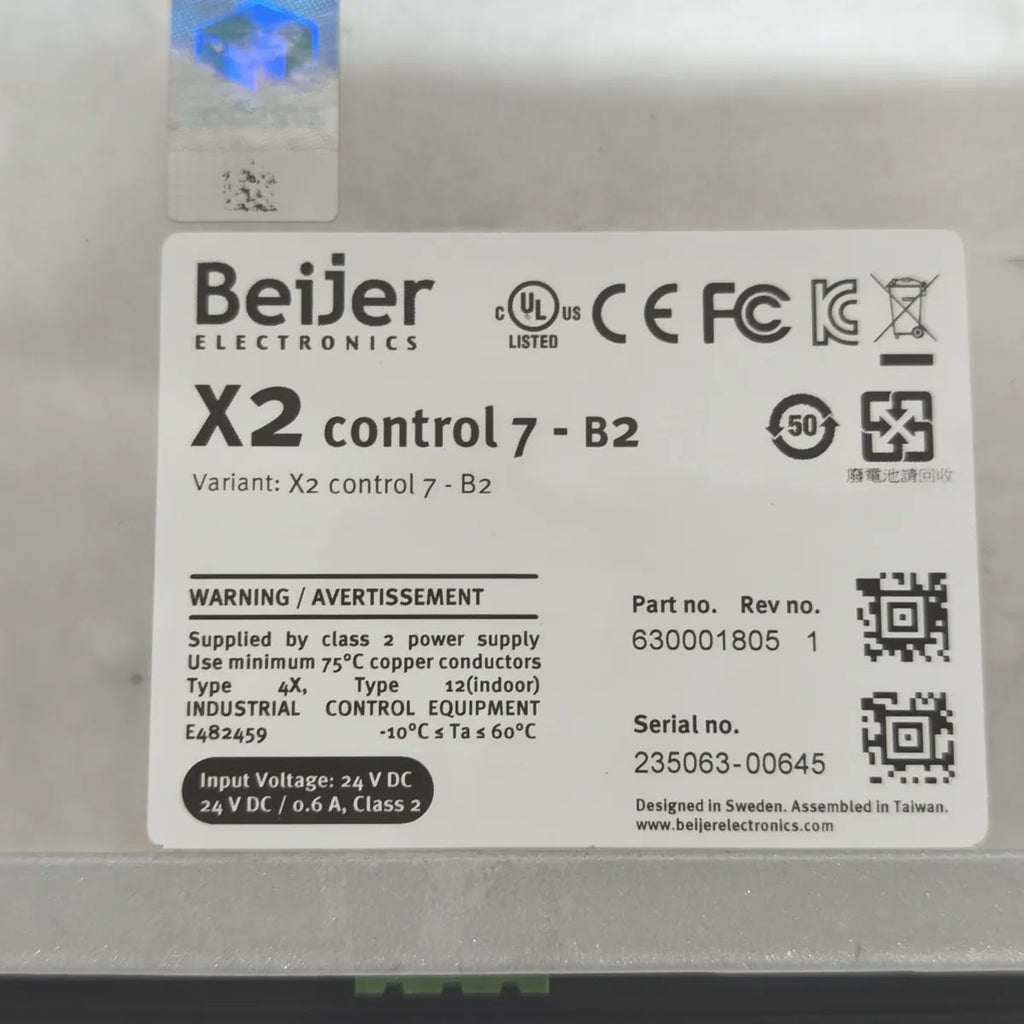 Beijer Electronics X2 control 7 - B2 HMI Touch Panel 630001805 24V DC Class 2