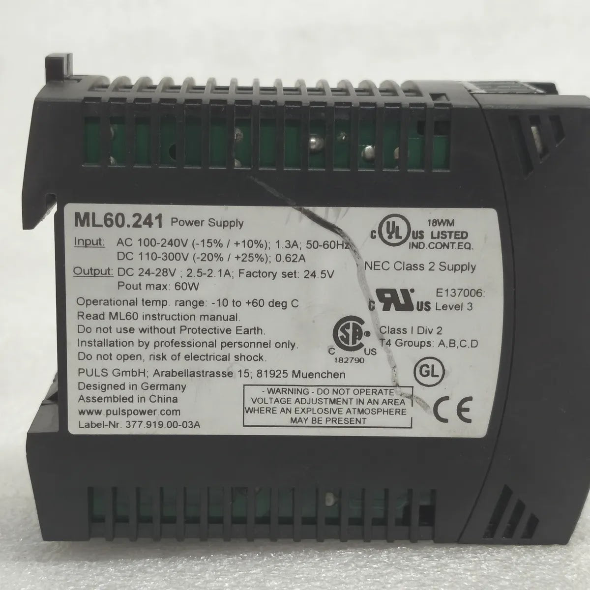 PULS ML60.241 MiniLine DIN Rail Power Supply AC 100-240V DC 24-28V 2.5A 60W