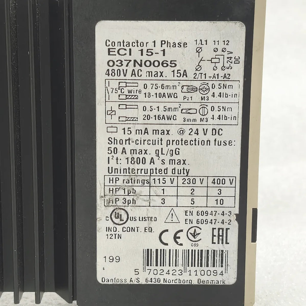 DANFOSS ECI 15-1 037N0065 CI-TRONIC 1-PHASE SOLID STATE CONTACTOR 15A 480V