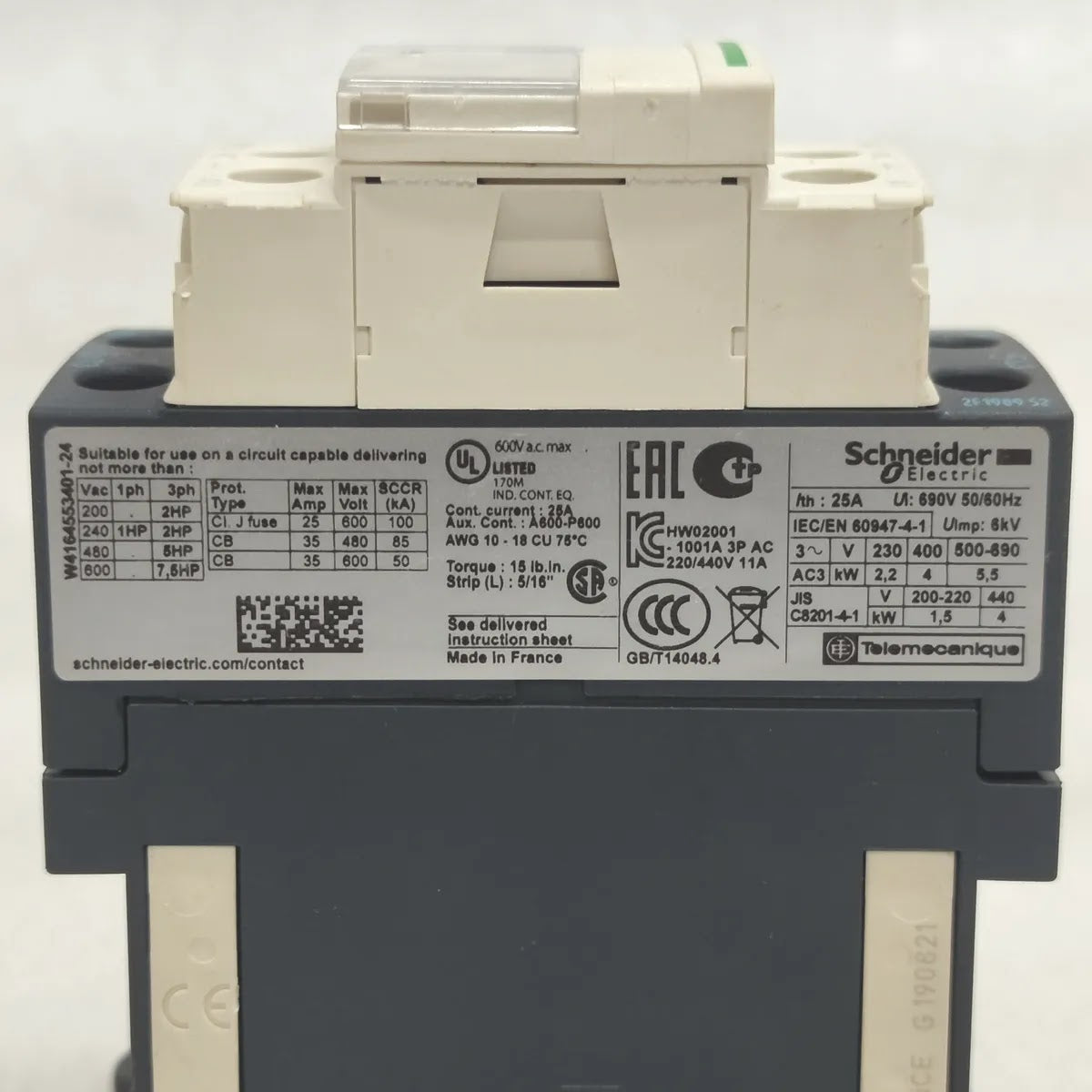 S Electric LC1D09BD TeSys Contactor 25A 690V 24V DC Coil 3-Pole