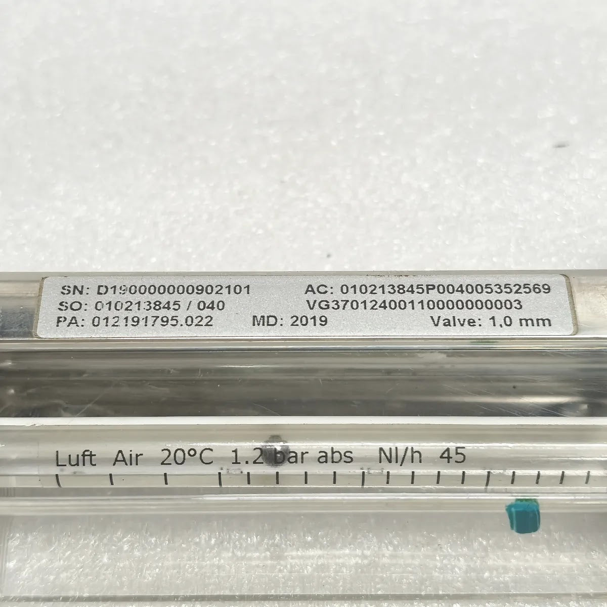 KROHNE DK800/PV Variable Area Flowmeter Air 45 NI/h 1.2 bar abs 20°C PS 4 bar
